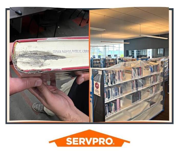 photos of library books and fire damage