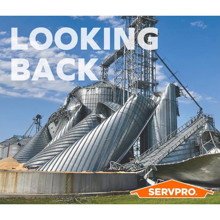 blown over metal buildings with SEVRPRO logo and words "looking back"