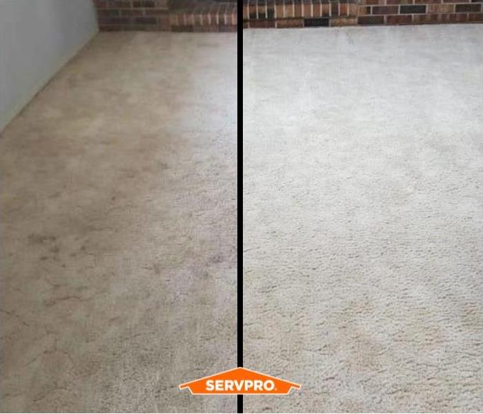 A before and after of cream carpet 
